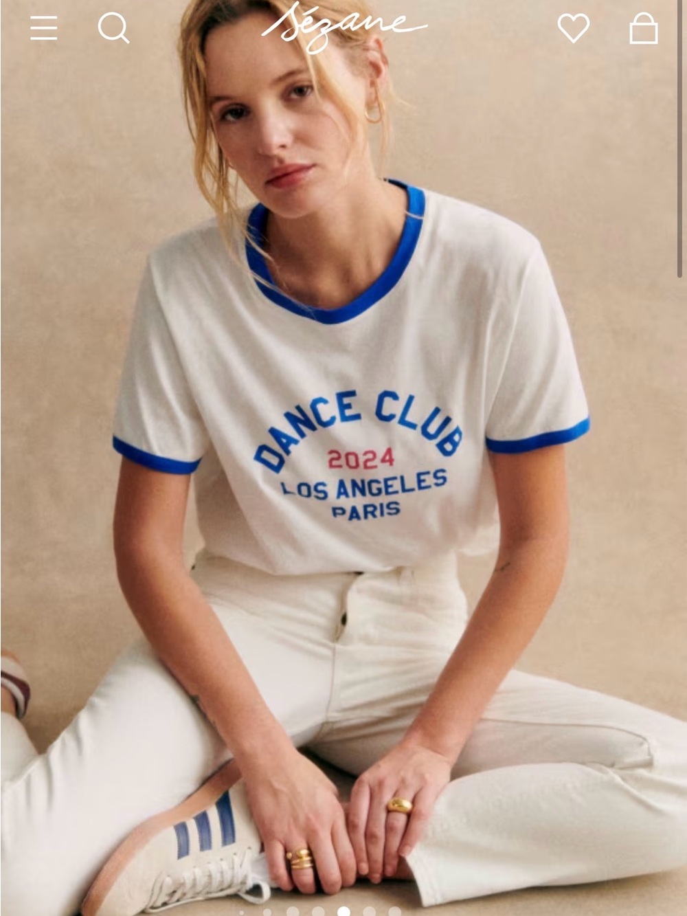 Sezane Dance Club Ringer Tee in White & Blue